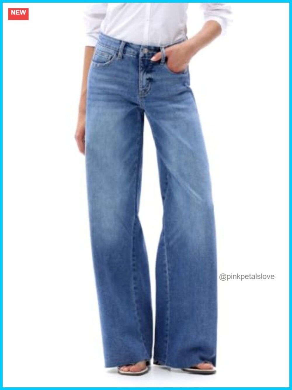 Women's Wide Leg Jeans Mid Rise High Stretch Raw Hem Denim